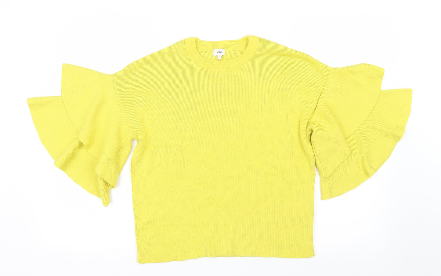 River Island Womens Yellow  Knit Basic T-Shirt Size 10  - Flared Sleeves