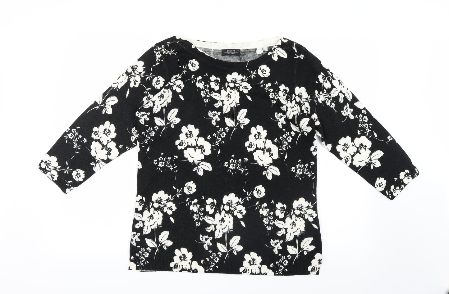 Papaya Womens Black Floral Knit Pullover Jumper Size 12