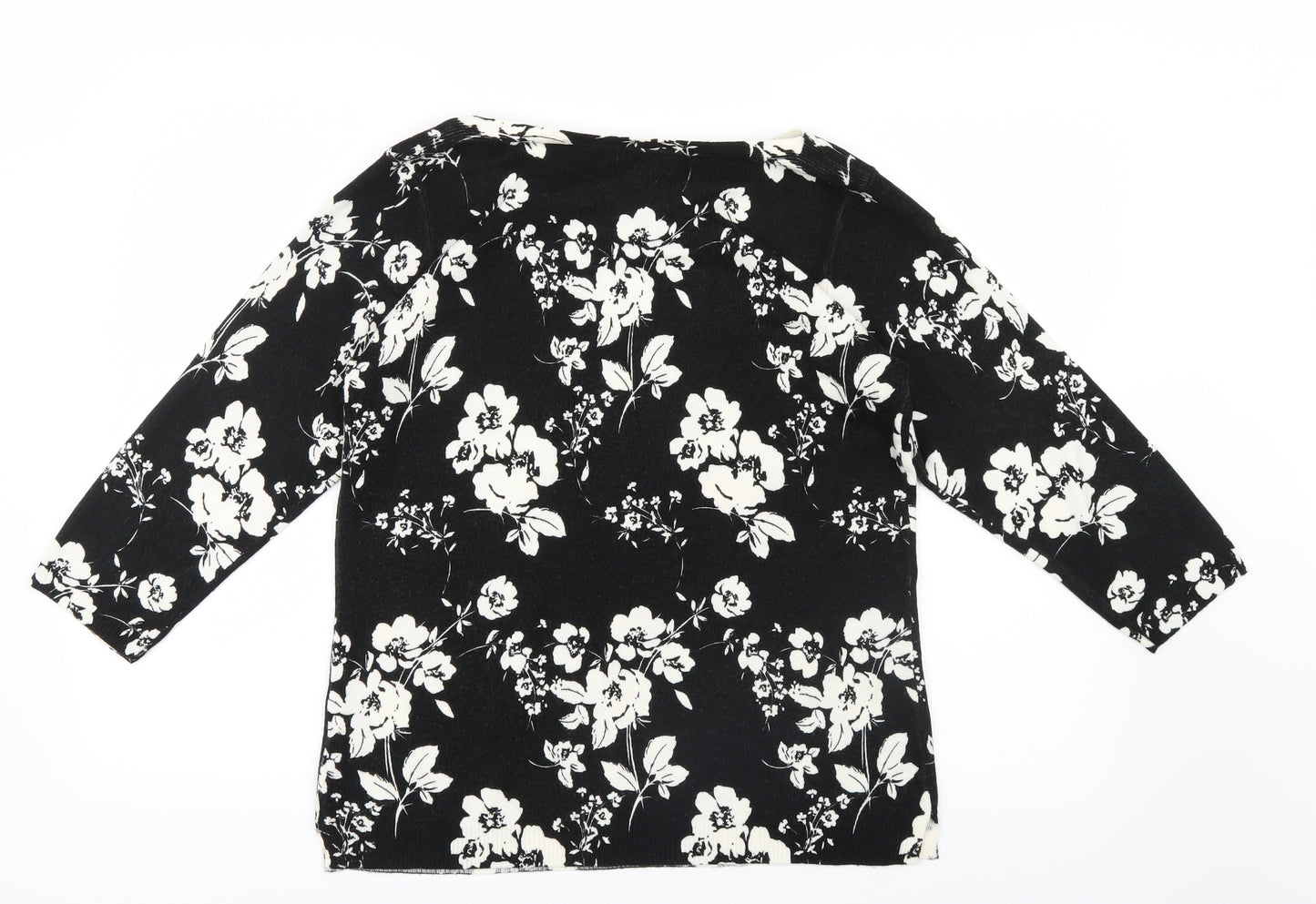 Papaya Womens Black Floral Knit Pullover Jumper Size 12