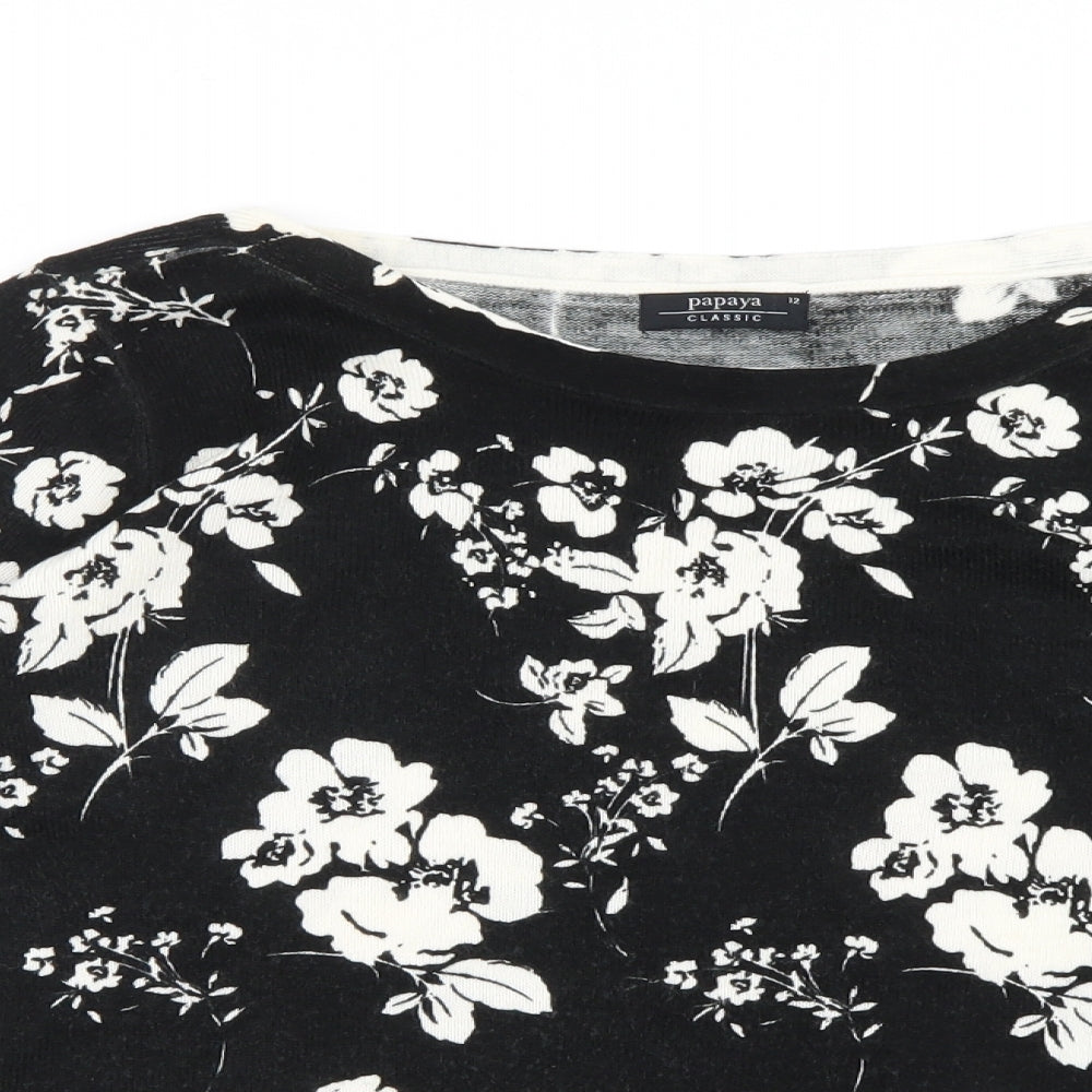 Papaya Womens Black Floral Knit Pullover Jumper Size 12