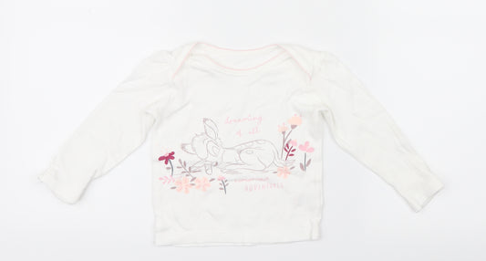 Front view of George girls’ white geometric capri pyjama top, size 6-9, months