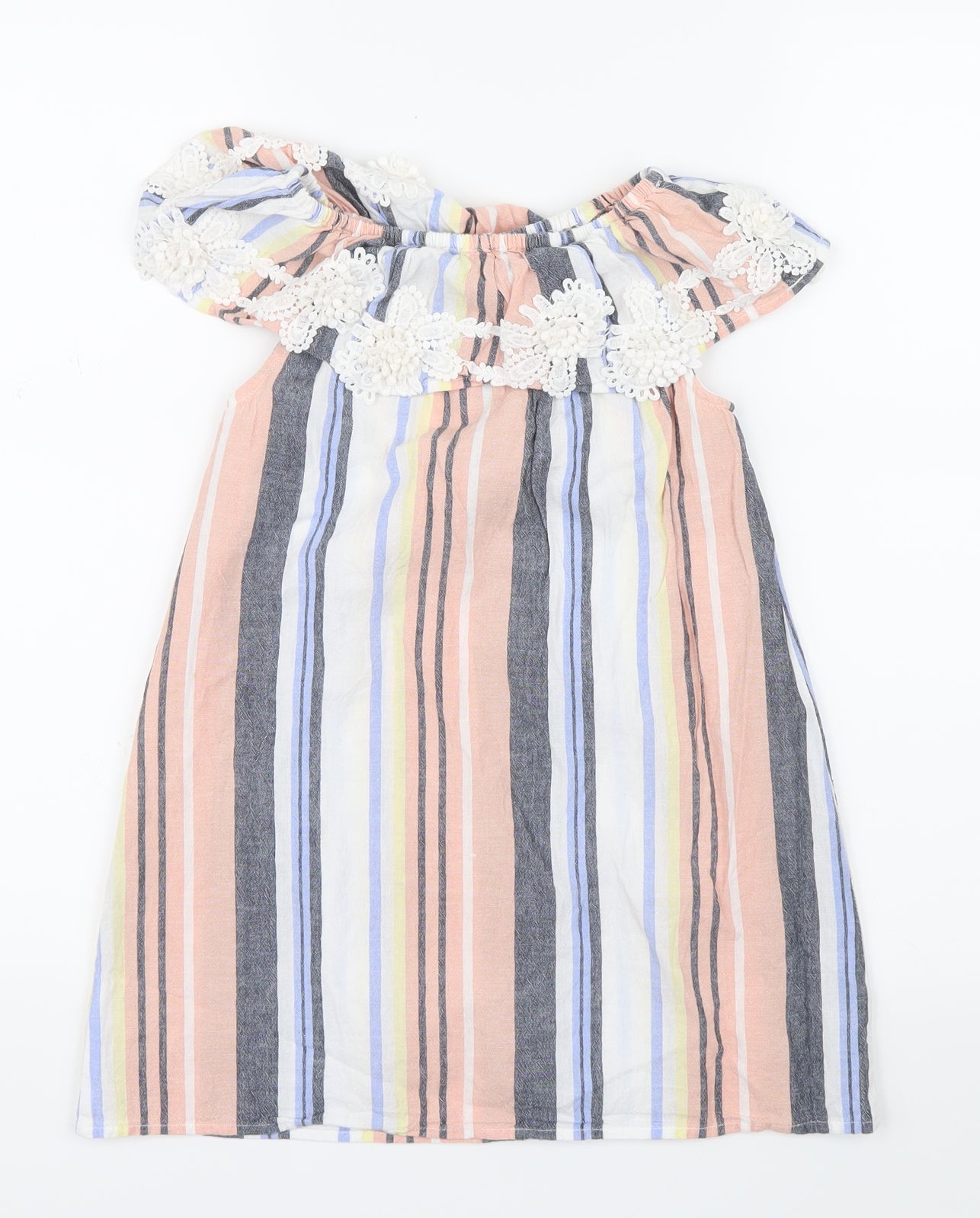 River Island Girls Pink Striped  Shirt Dress  Size 4-5 Years
