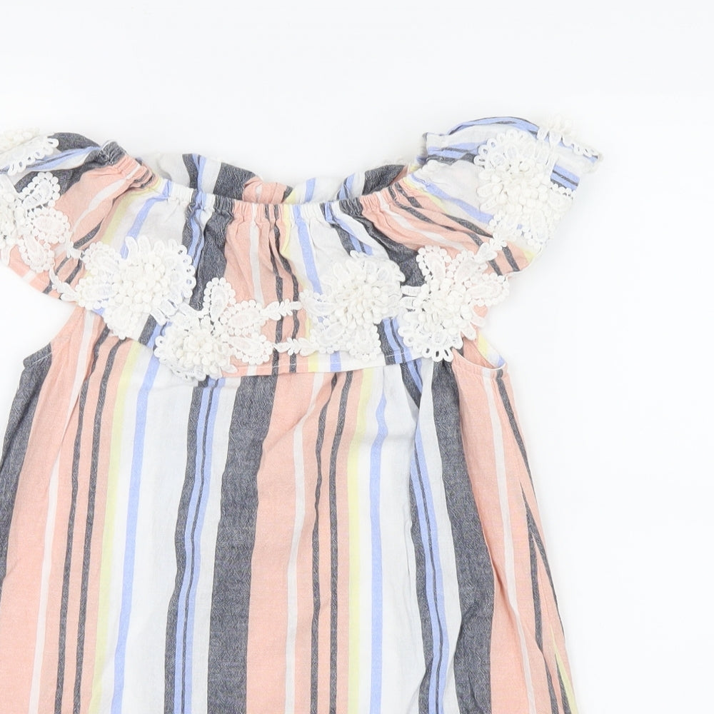 River Island Girls Pink Striped  Shirt Dress  Size 4-5 Years