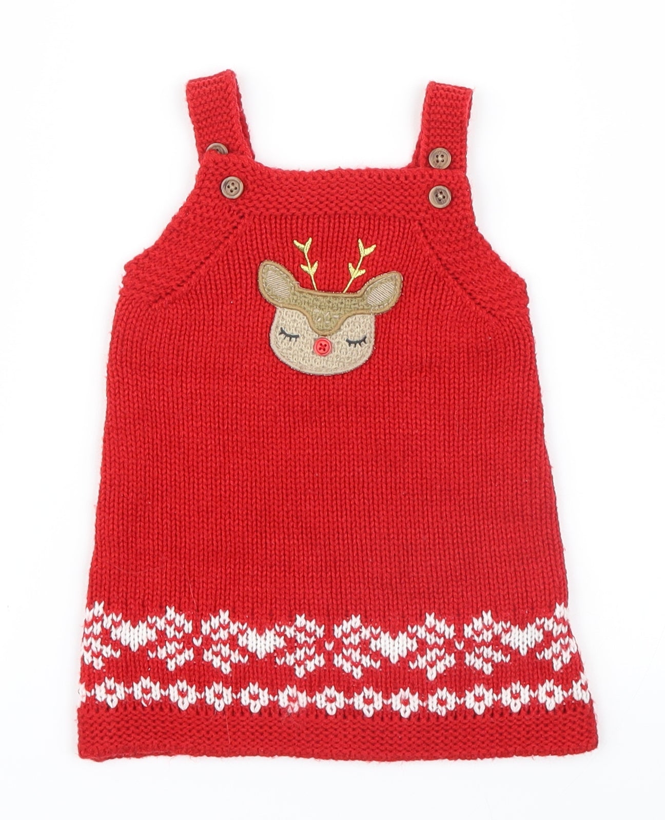 F&F Girls Red  Knit Pinafore/Dungaree Dress  Size 3-6 Months  - Christmas