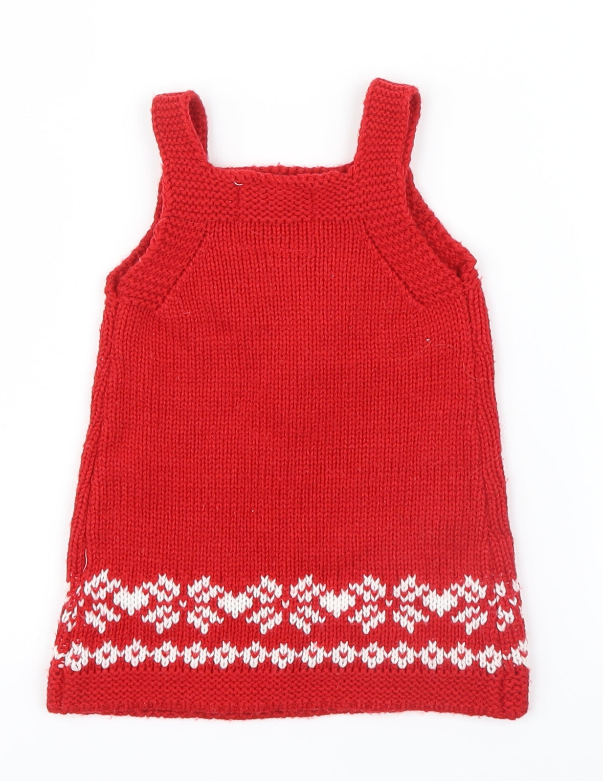 F&F Girls Red  Knit Pinafore/Dungaree Dress  Size 3-6 Months  - Christmas