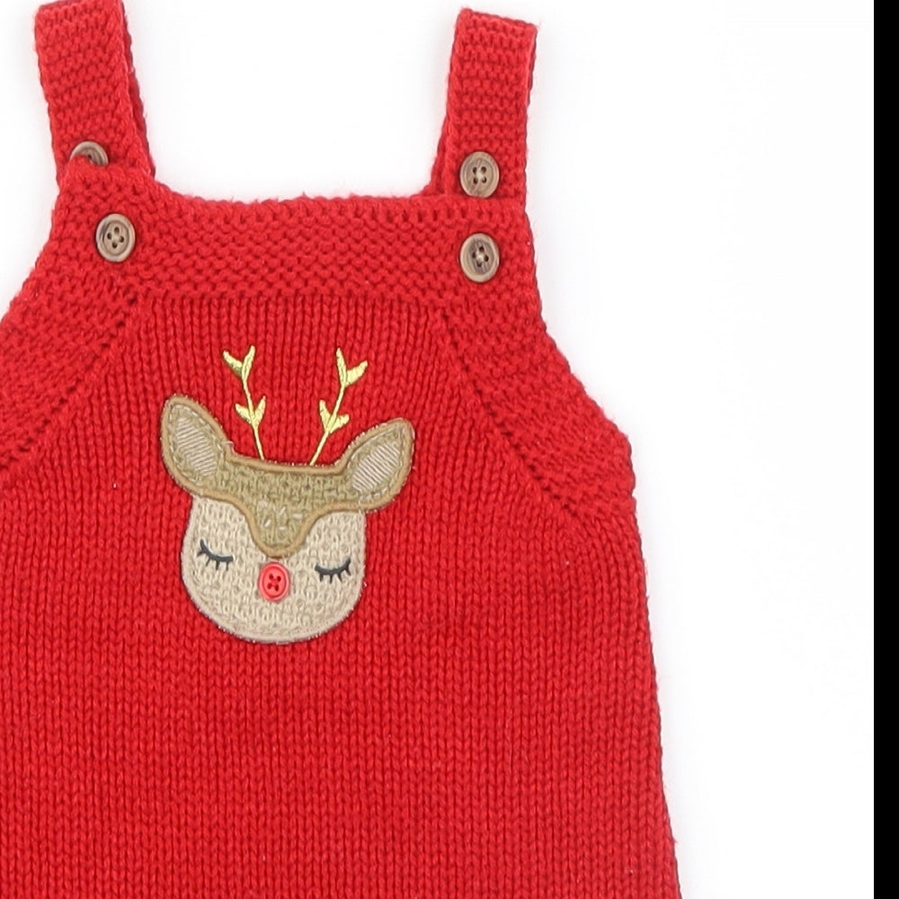 F&F Girls Red  Knit Pinafore/Dungaree Dress  Size 3-6 Months  - Christmas