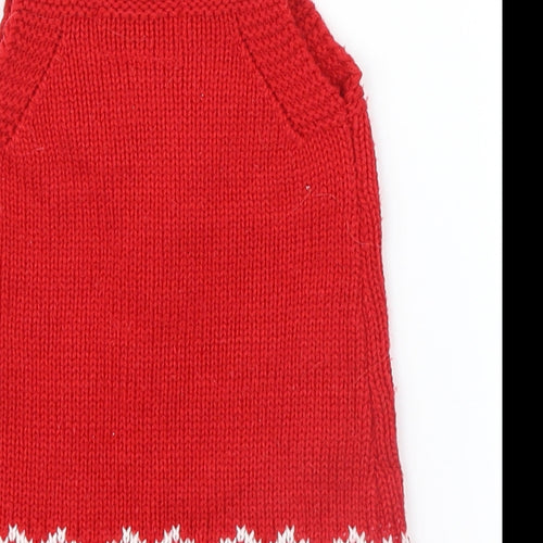 F&F Girls Red  Knit Pinafore/Dungaree Dress  Size 3-6 Months  - Christmas