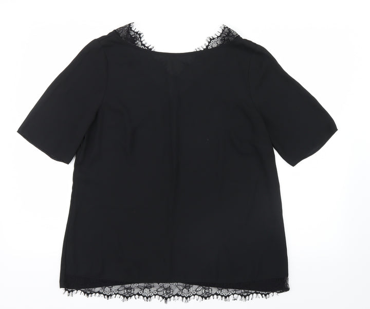 Matalan Womens Black Mesh Basic Blouse Size 14 - Lace detail