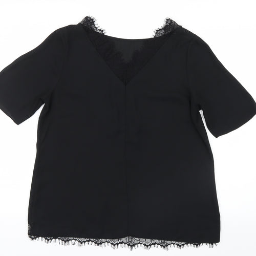 Matalan Womens Black  Mesh Basic Blouse Size 14  - Lace detail