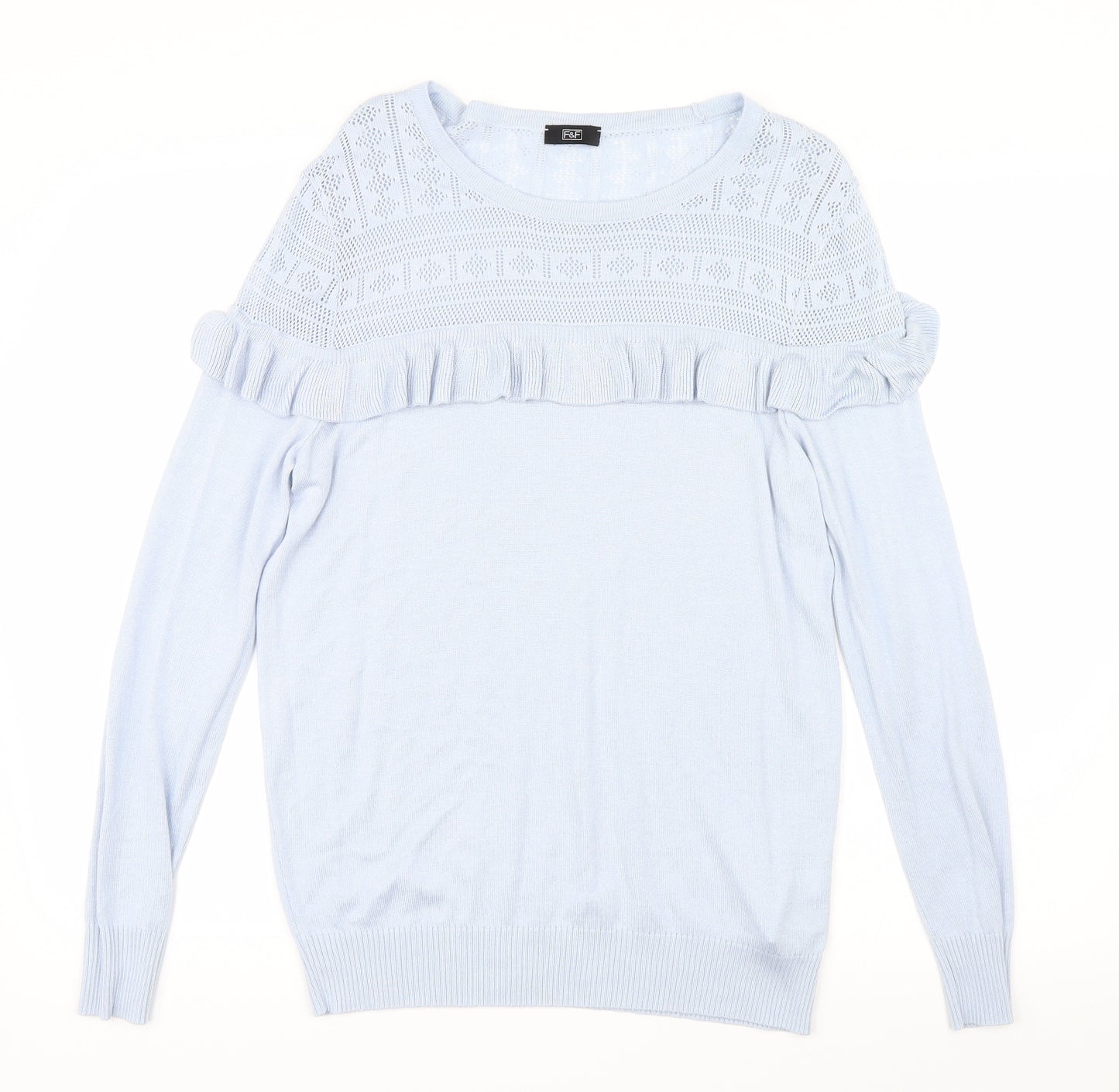 F&F Womens Blue  Knit Pullover Jumper Size 14  - Frill detail