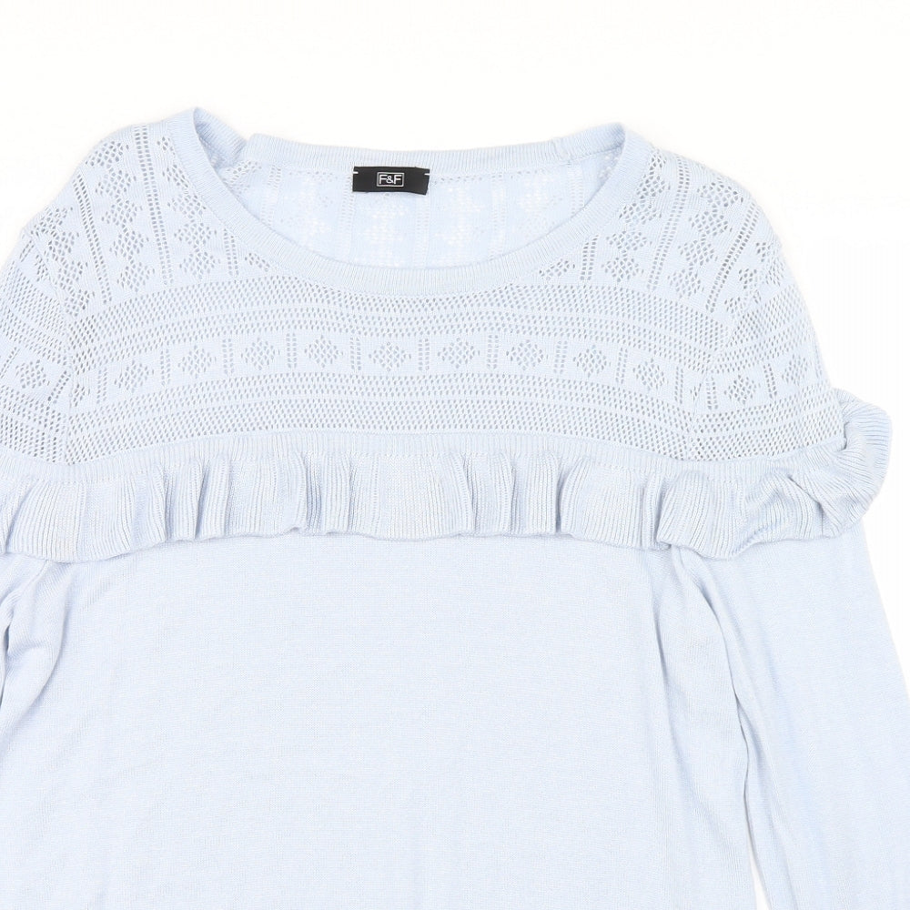 F&F Womens Blue  Knit Pullover Jumper Size 14  - Frill detail