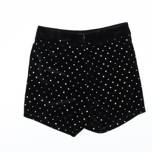 Bershka Womens Black Polka Dot Velour Hot Pants Shorts Size 10
