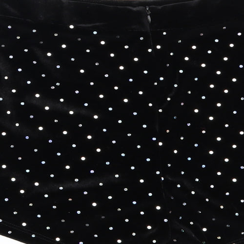 Bershka Womens Black Polka Dot Velour Hot Pants Shorts Size 10