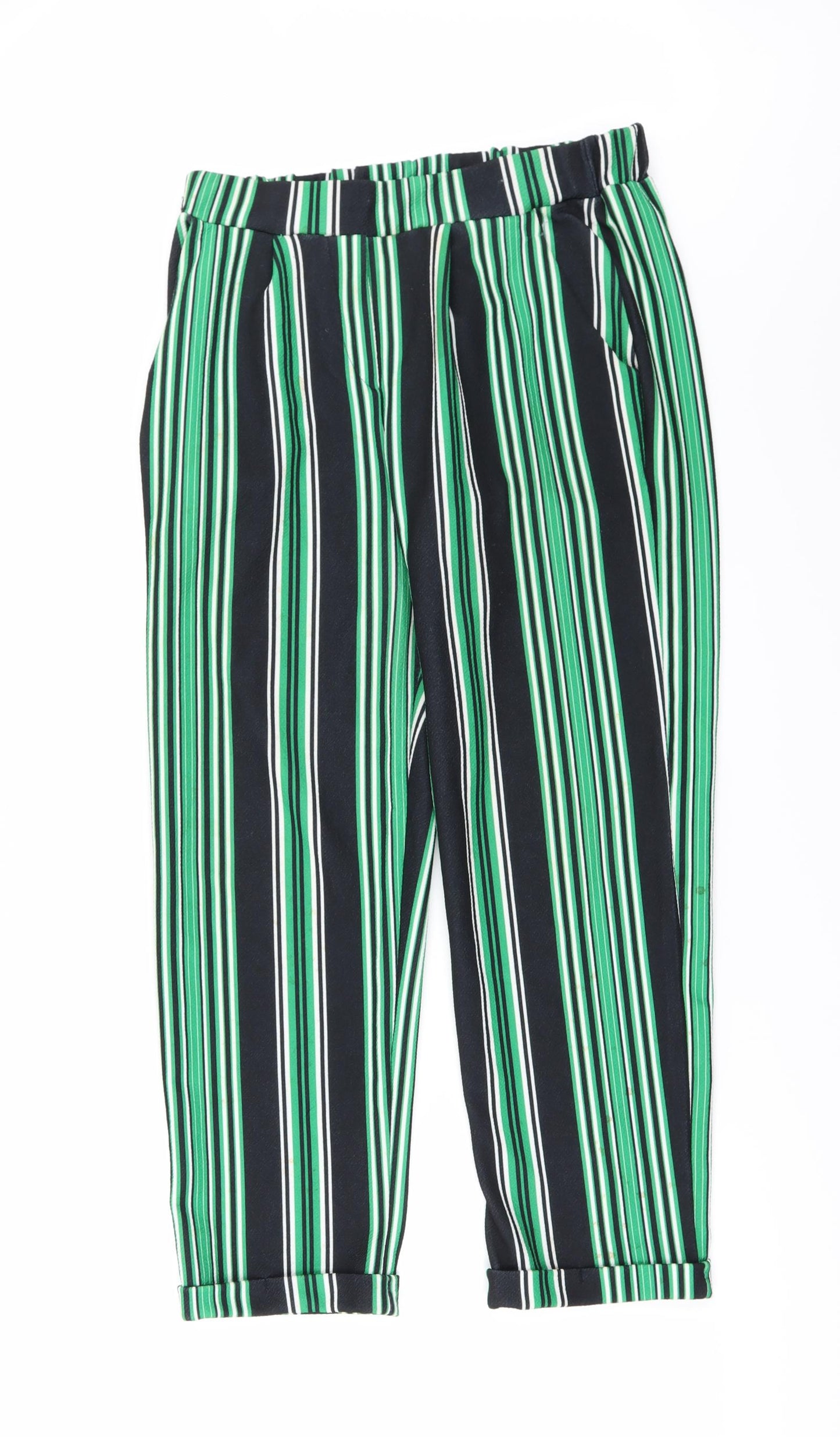 CAMEO ROSE Womens Green Striped  Trousers  Size 12 L26 in