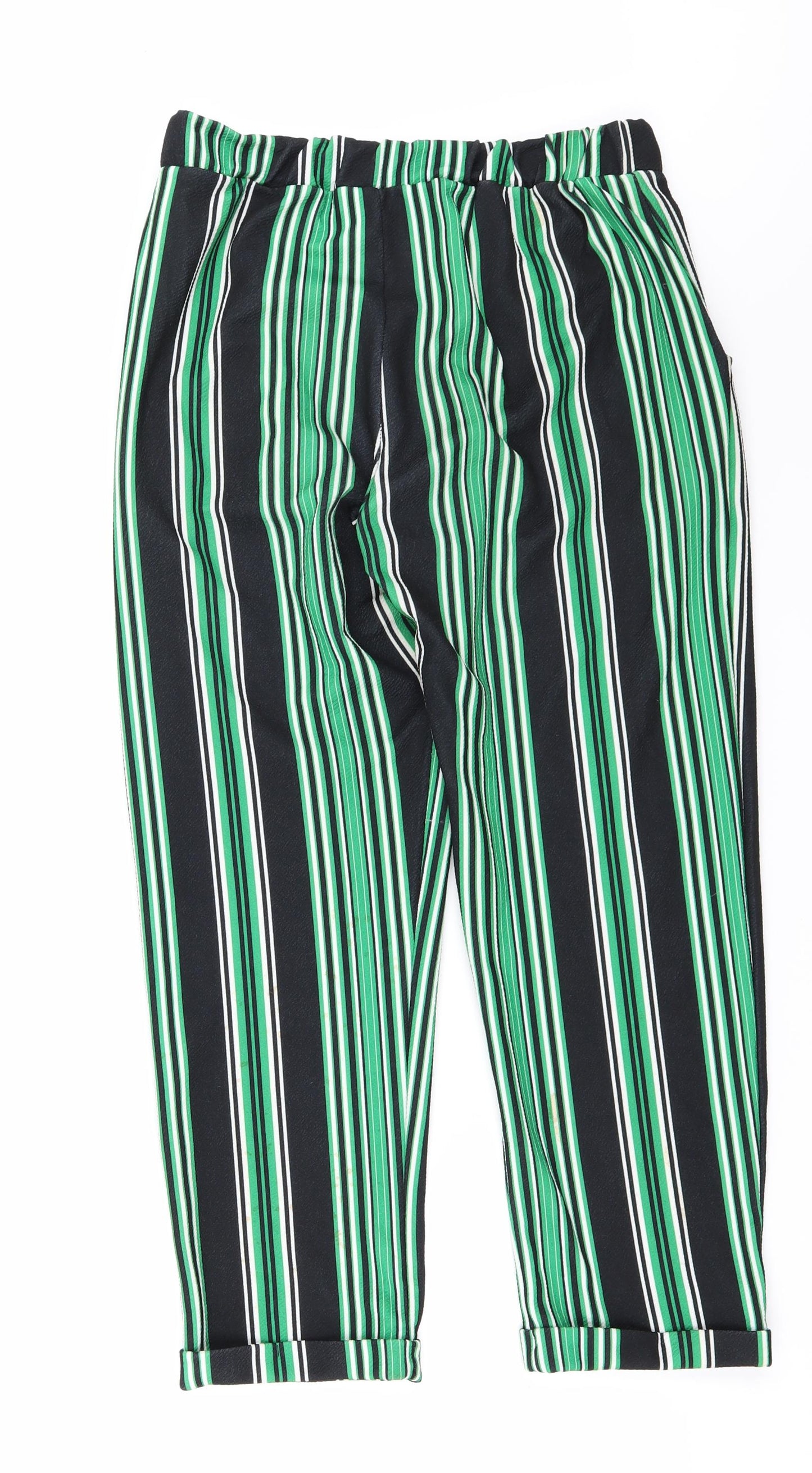 CAMEO ROSE Womens Green Striped  Trousers  Size 12 L26 in