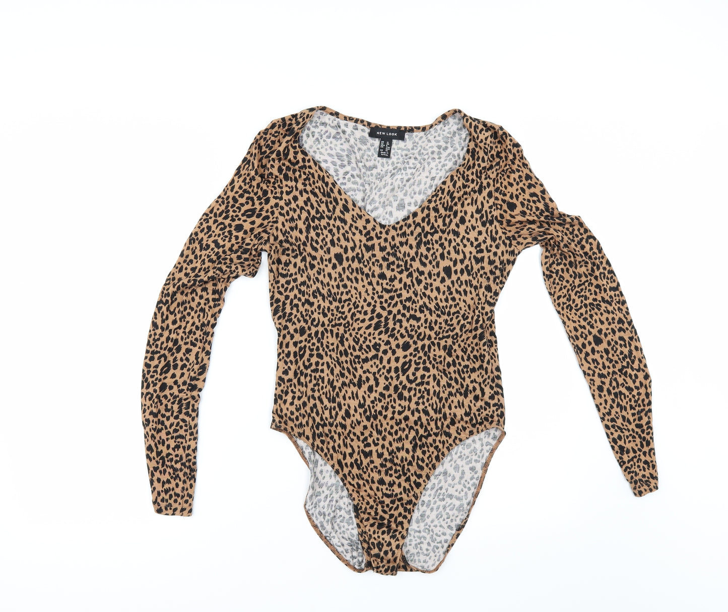 New Look Womens Beige Animal Print  Bodysuit One-Piece Size 12