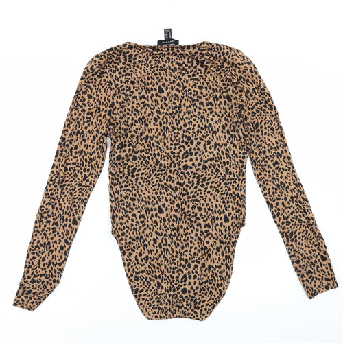 New Look Womens Beige Animal Print  Bodysuit One-Piece Size 12
