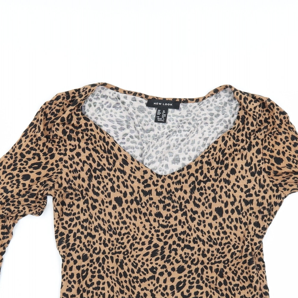 New Look Womens Beige Animal Print  Bodysuit One-Piece Size 12
