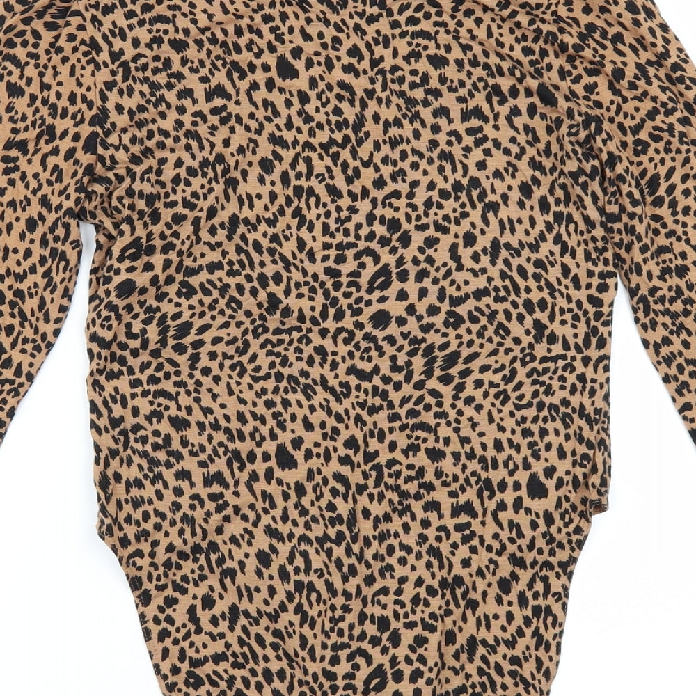 New Look Womens Beige Animal Print  Bodysuit One-Piece Size 12