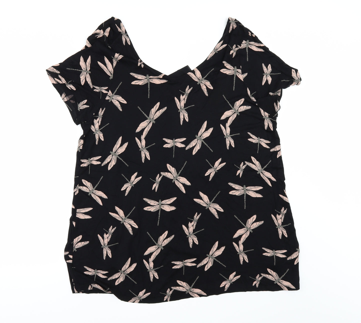 NEXT Womens Black Geometric  Basic T-Shirt Size 20