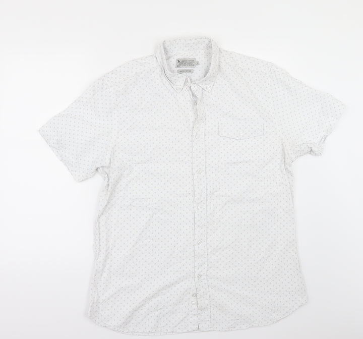 TU Mens White Geometric Button-Up Size L