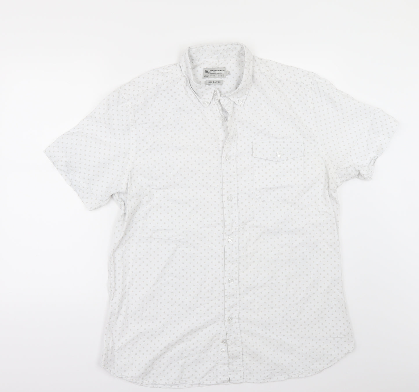 TU Mens White Geometric   Button-Up Size L