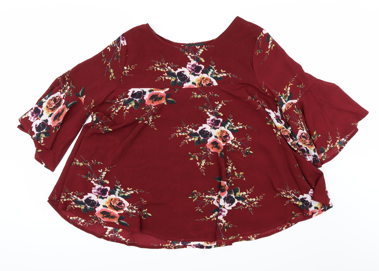 AX Paris Womens Red Floral  Tunic Blouse Size 14