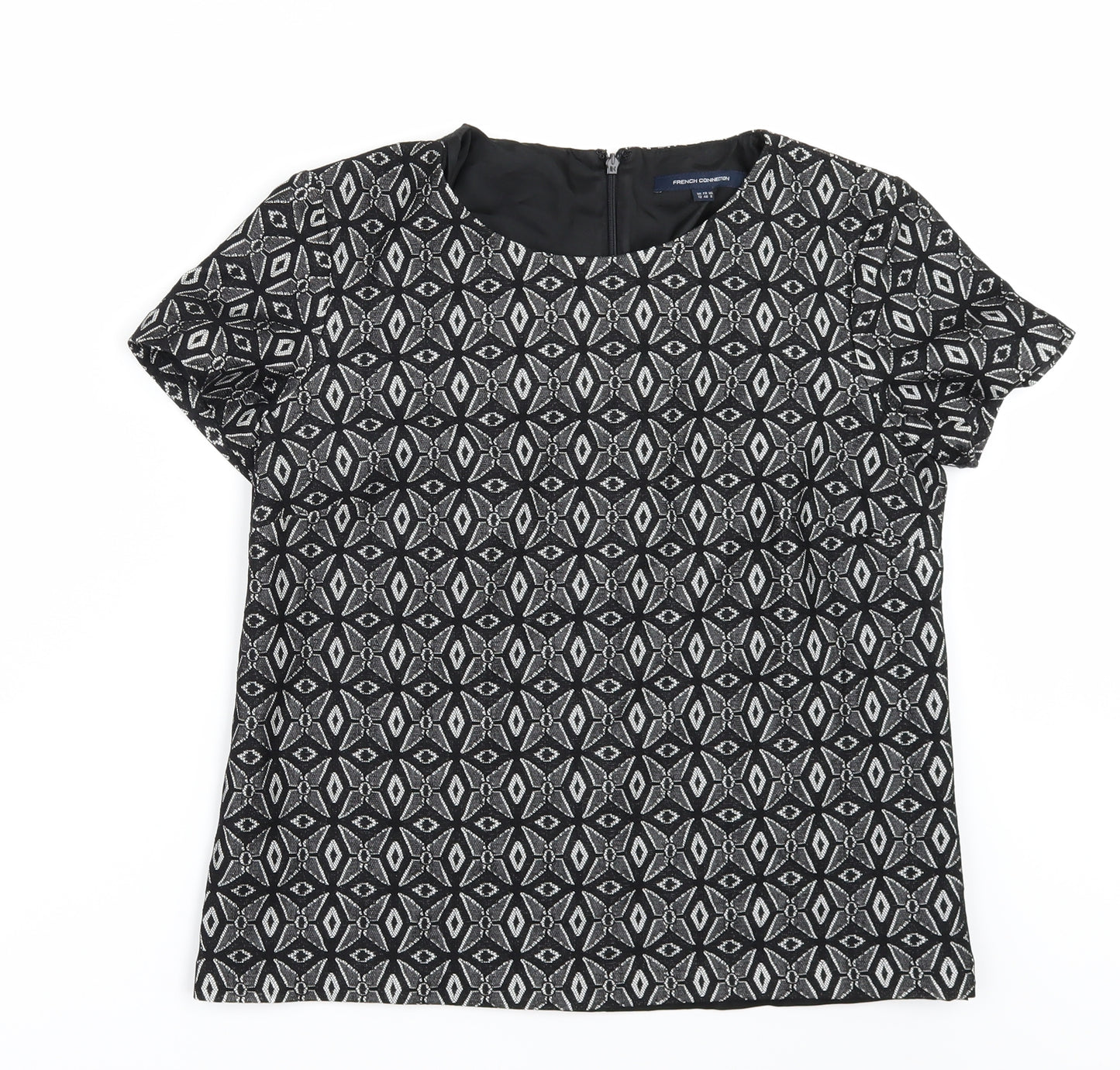 French Connection Womens Black Geometric  Tunic Blouse Size 12