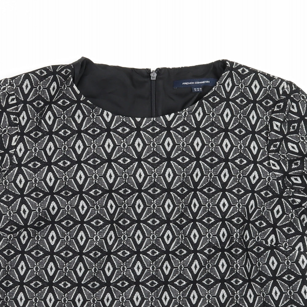 French Connection Womens Black Geometric  Tunic Blouse Size 12