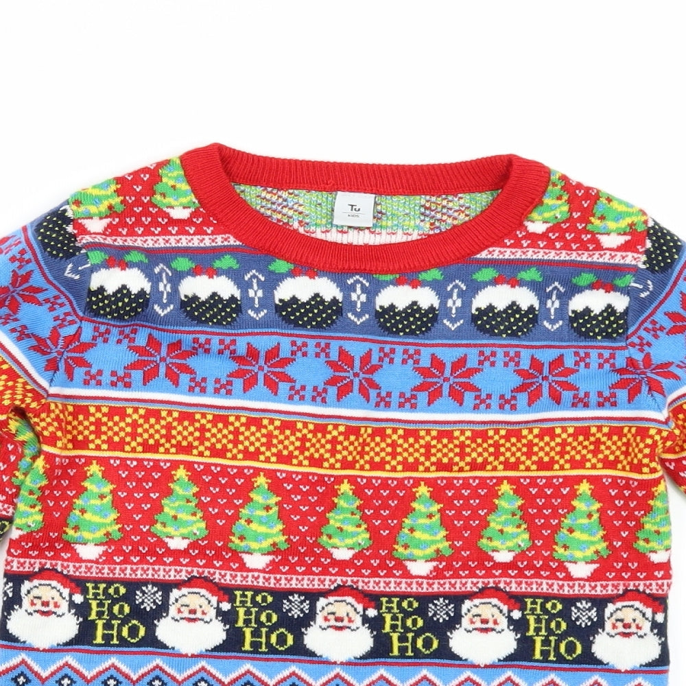 TU Boys Red Geometric  Pullover Jumper Size 10 Years  - CHRISMTAS