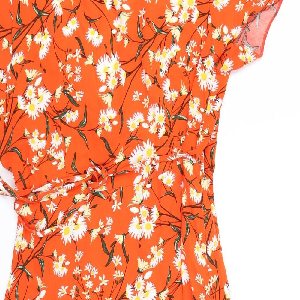 Primark Womens Orange Floral  Wrap Dress  Size 16