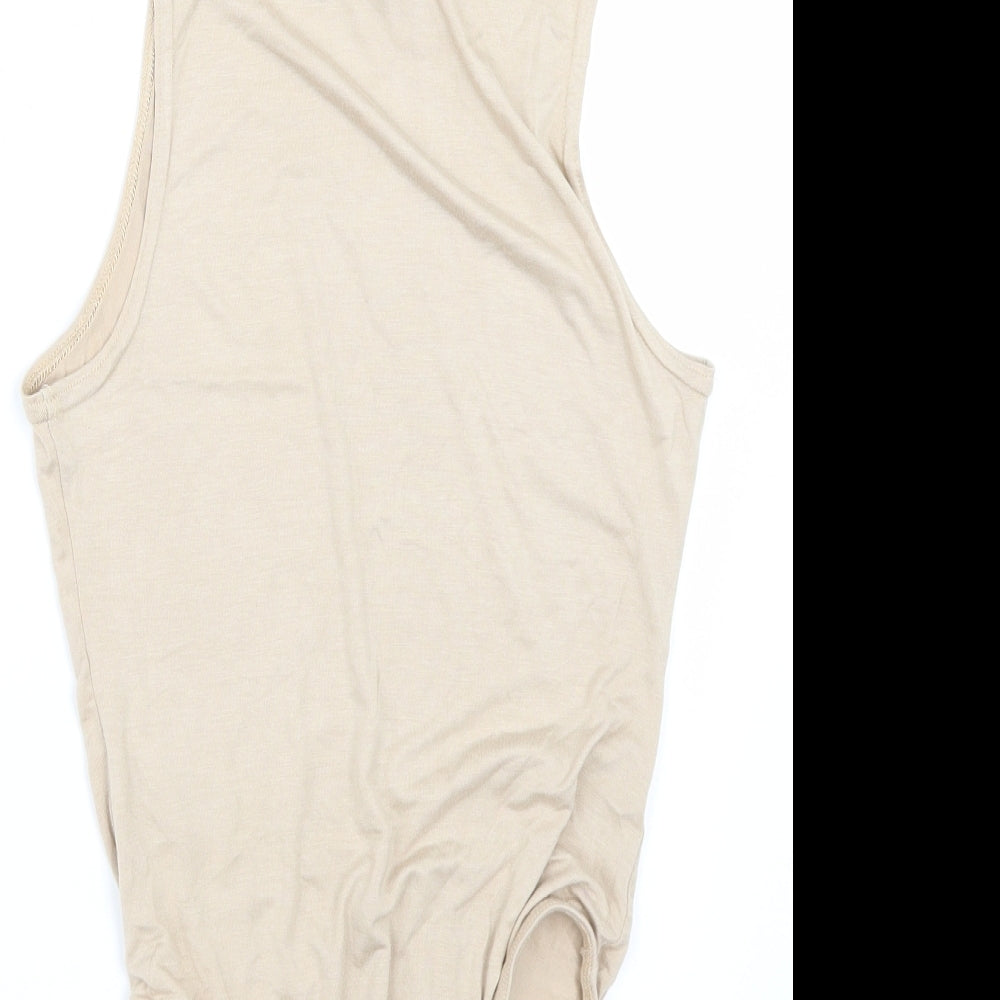 Boohoo Womens Beige   Bodysuit One-Piece Size 8