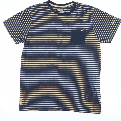 Regatta Mens Blue Striped Jersey  T-Shirt Size L