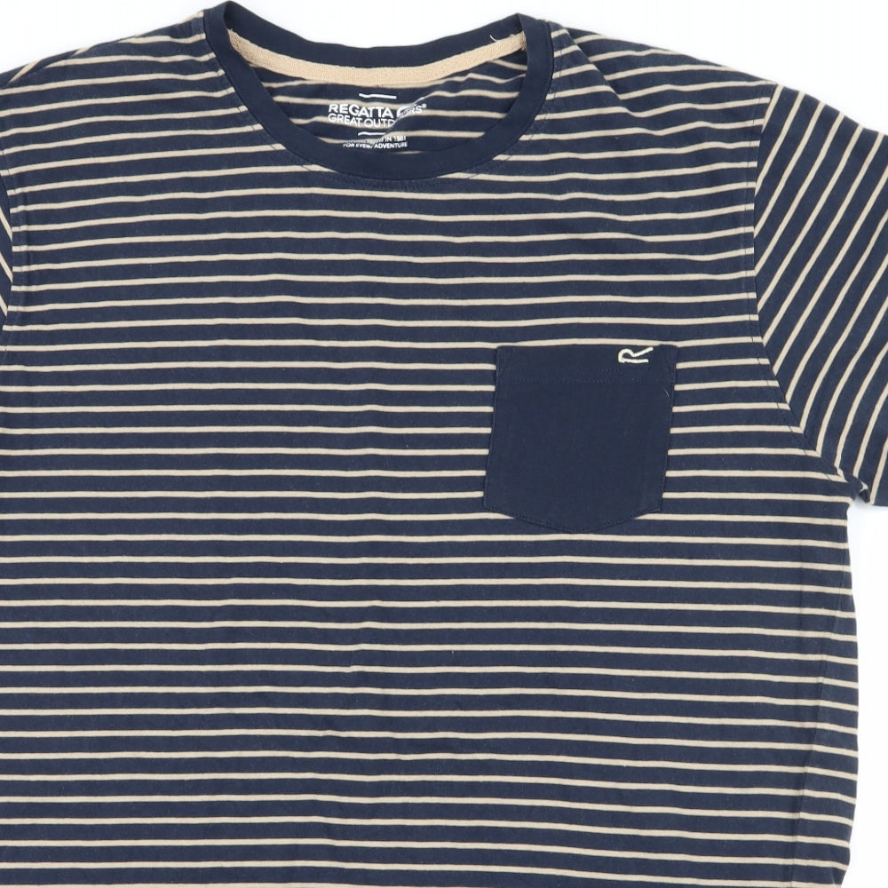 Regatta Mens Blue Striped Jersey  T-Shirt Size L