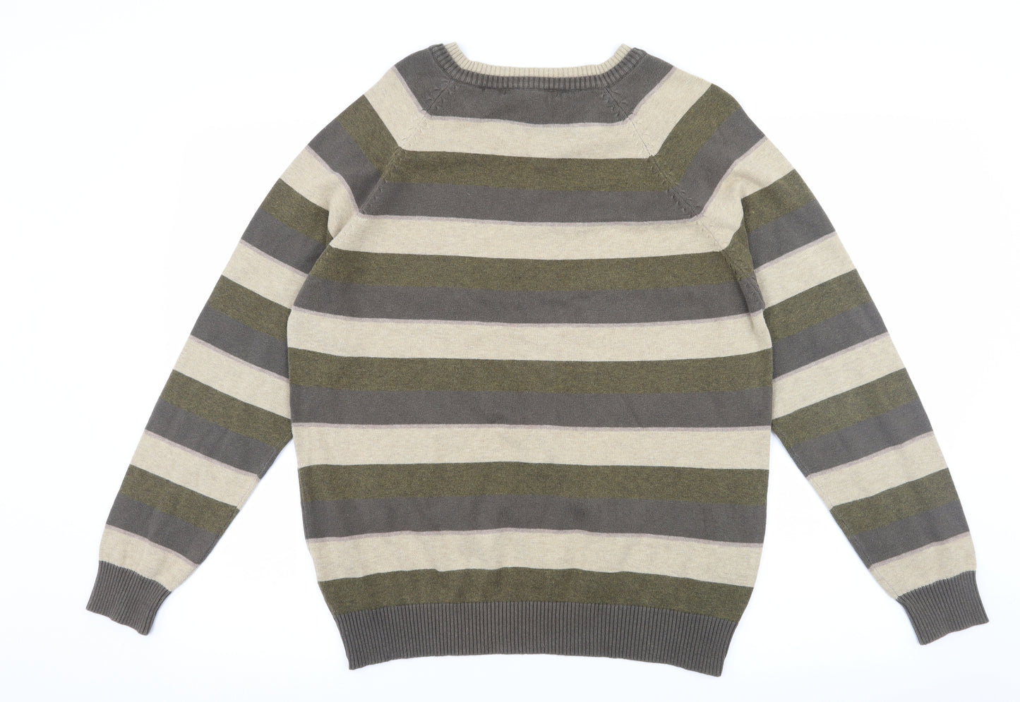 Officers Club Mens Green Striped Knit Pullover Jumper Size L
