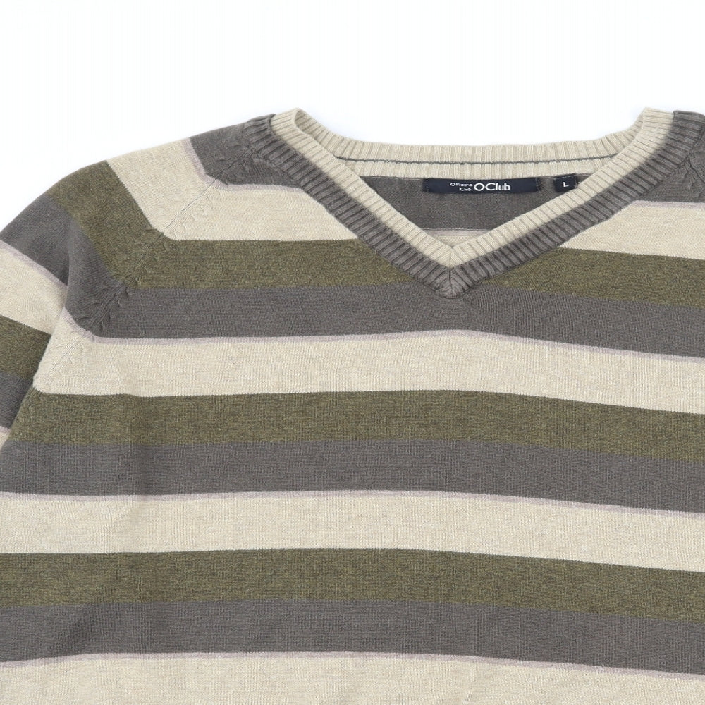 Officers Club Mens Green Striped Knit Pullover Jumper Size L