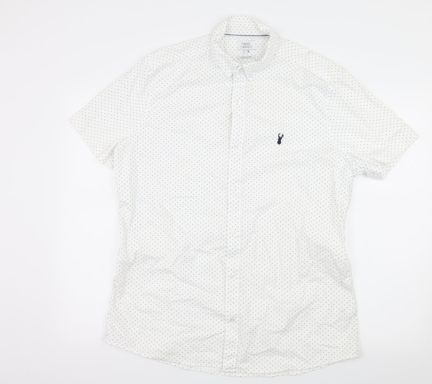 NEXT Mens White Polka Dot   Button-Up Size L