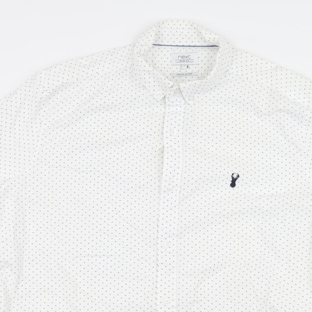NEXT Mens White Polka Dot   Button-Up Size L