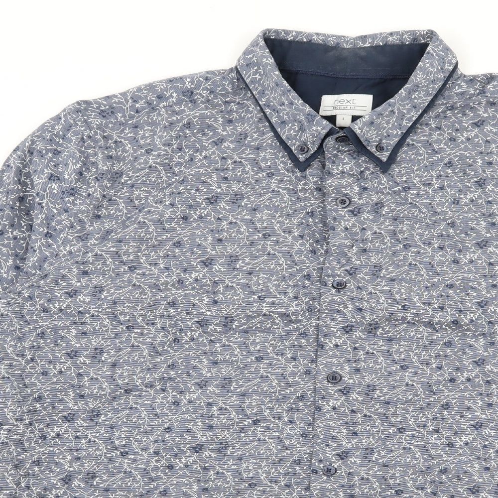 NEXT Mens Blue Floral   Button-Up Size L