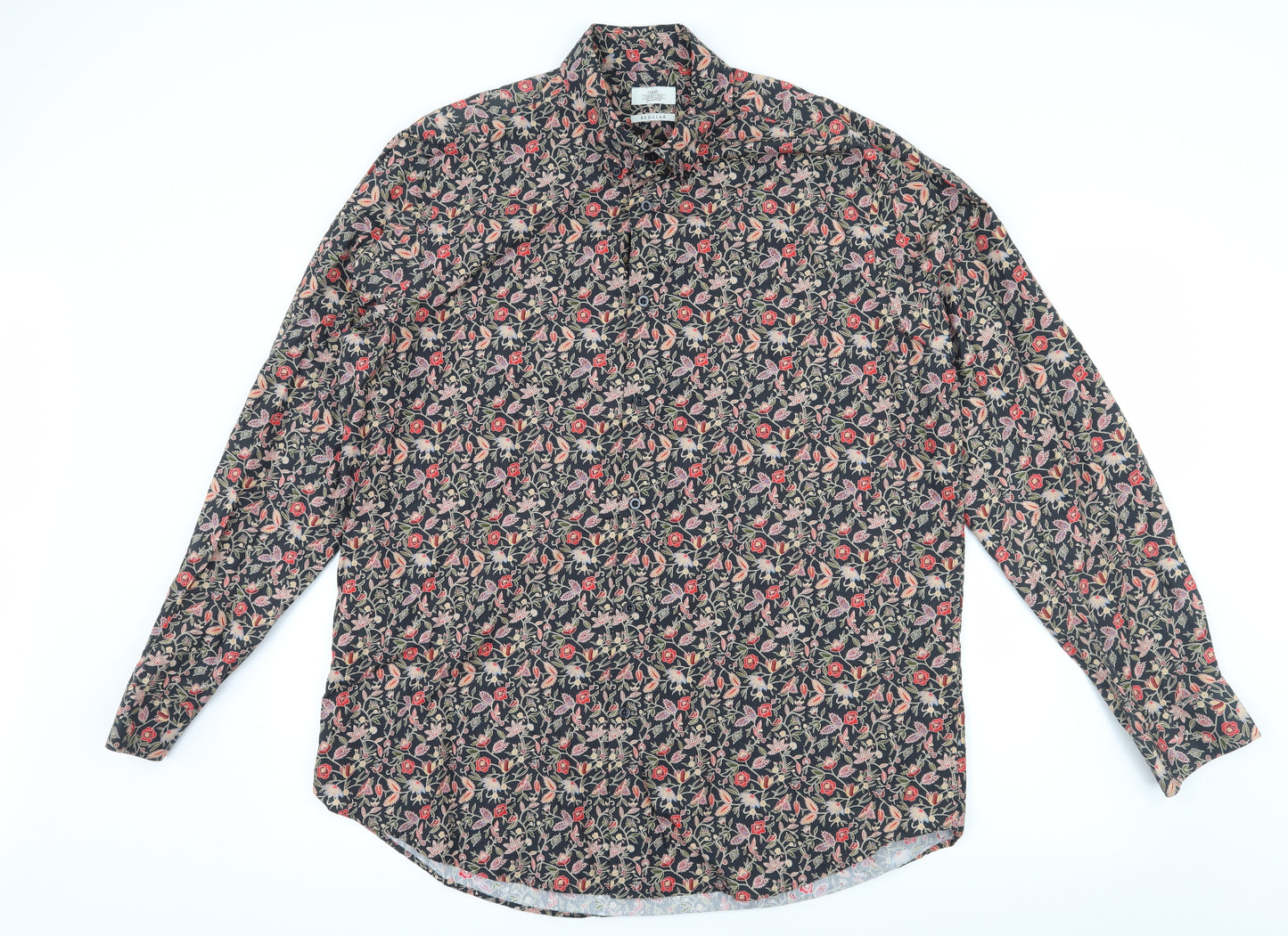 NEXT Mens Black Floral   Button-Up Size 17.5
