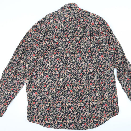 NEXT Mens Black Floral   Button-Up Size 17.5