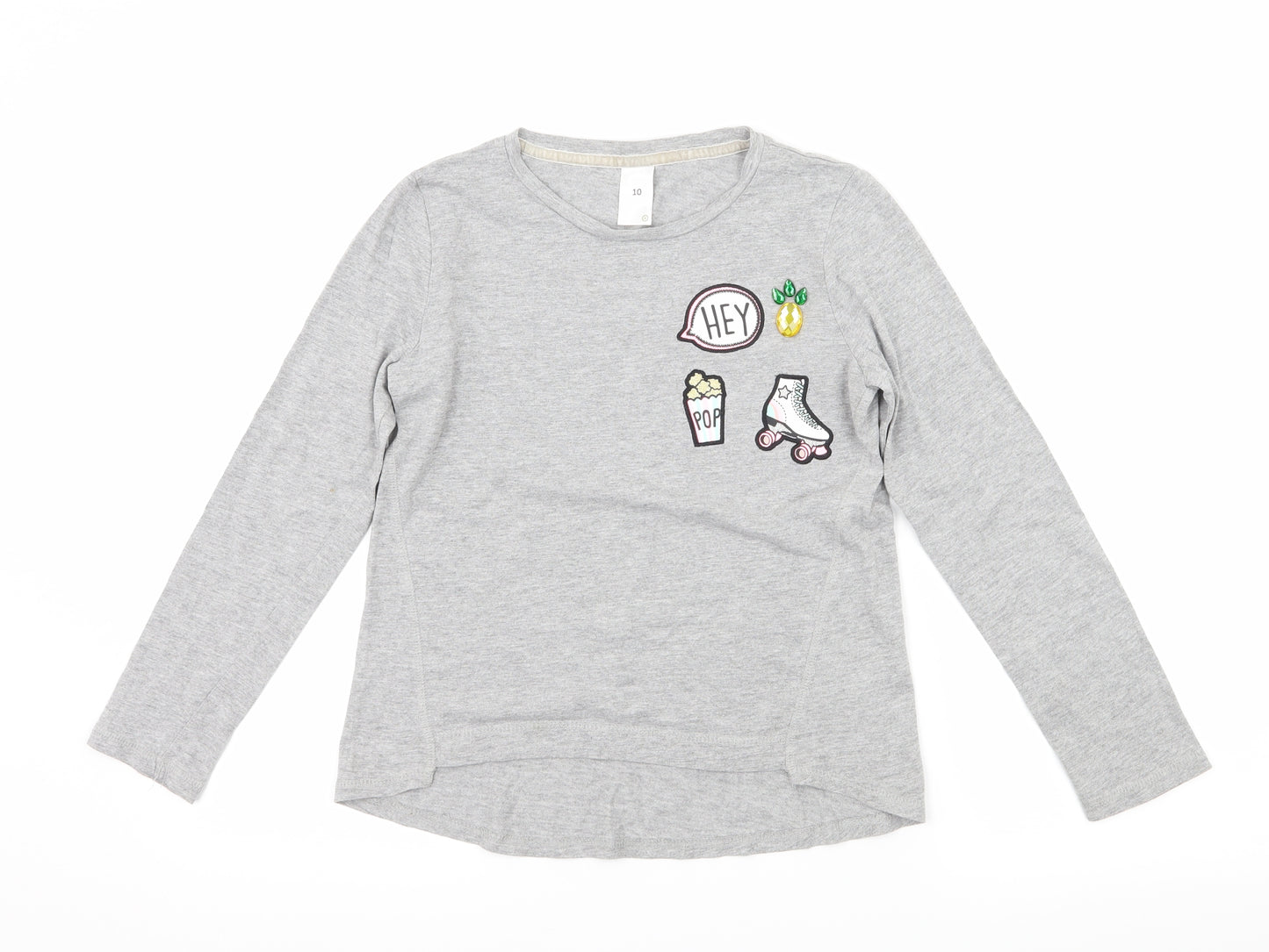 Preworn Girls Grey  Jersey Basic T-Shirt Size 10 Years  - Roller Skate