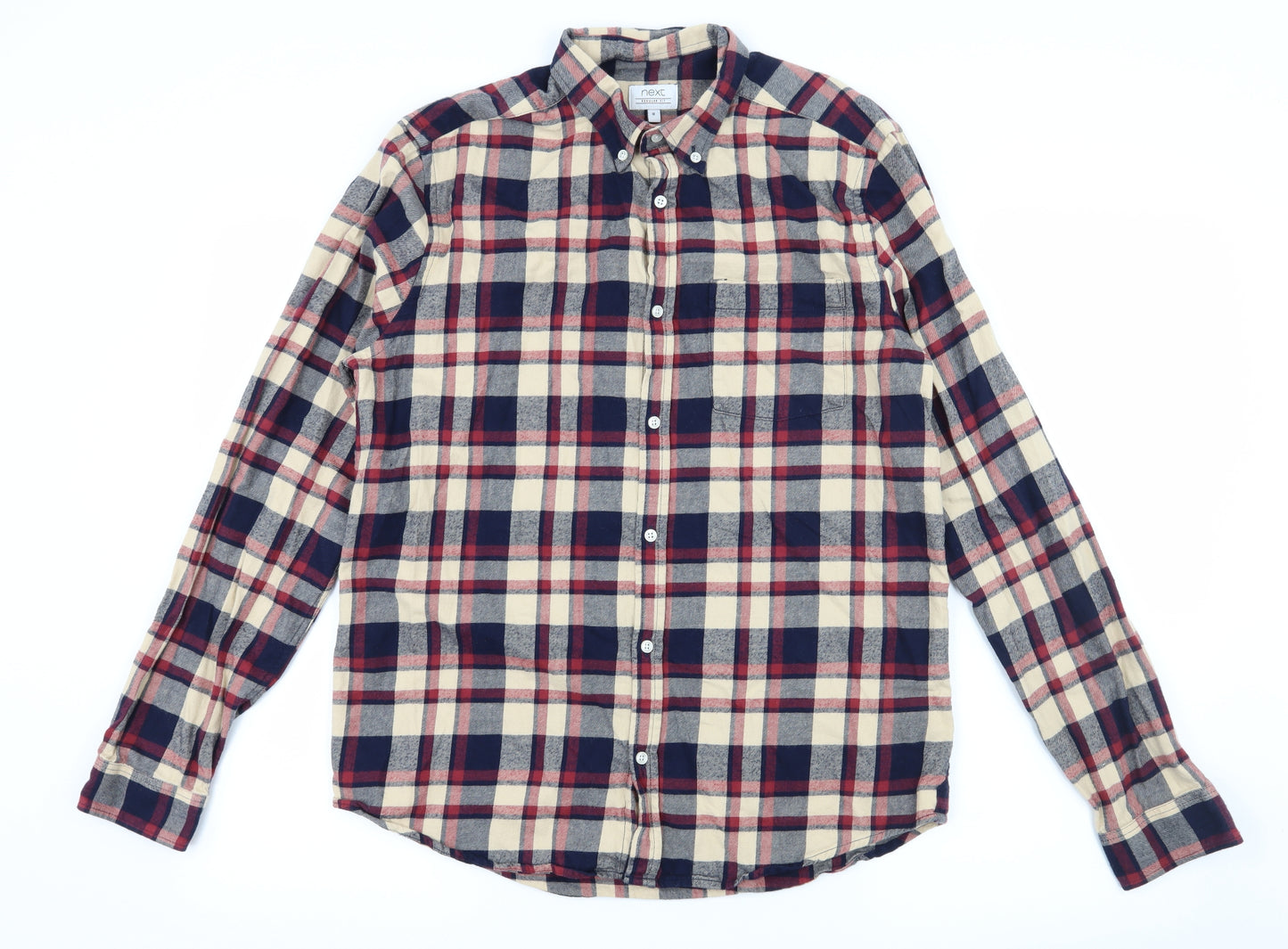 NEXT Mens Beige Plaid   Button-Up Size M