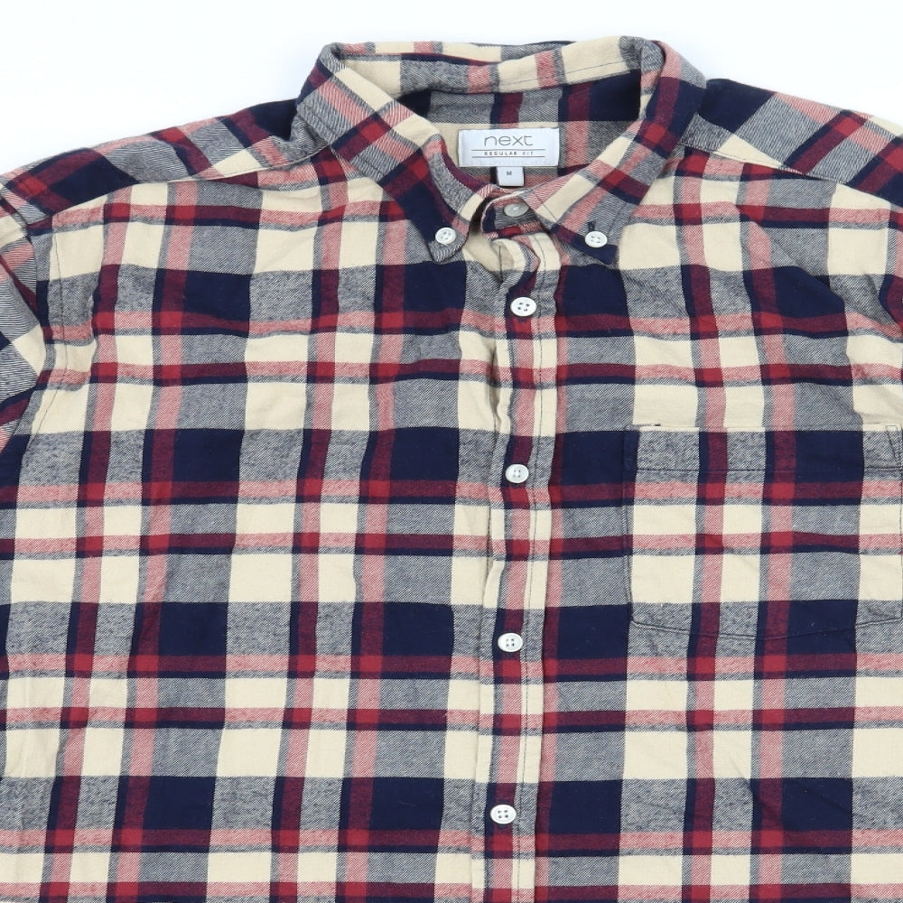 NEXT Mens Beige Plaid   Button-Up Size M