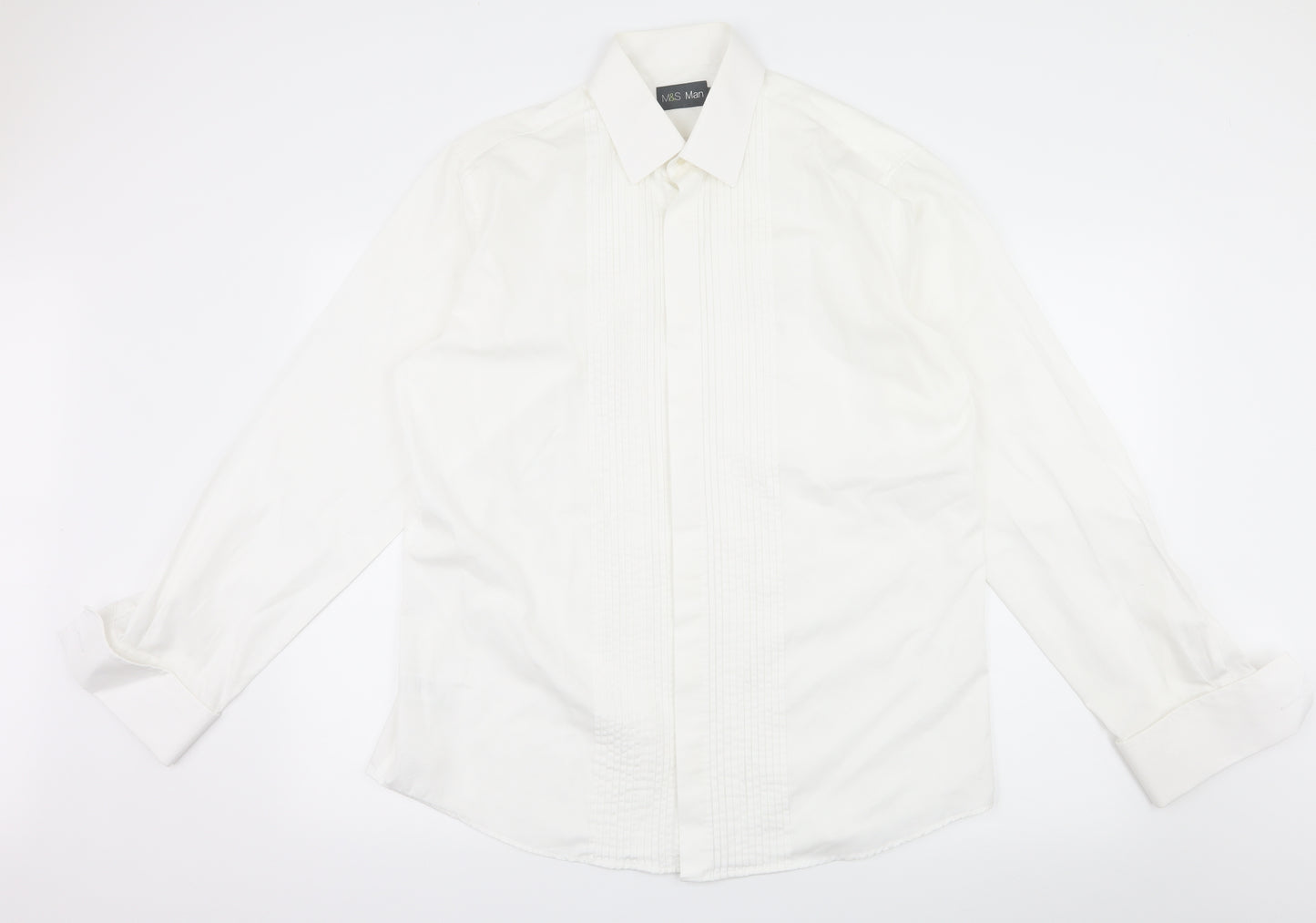 Marks and Spencer Mens White    Dress Shirt Size 16.5  - Pleated