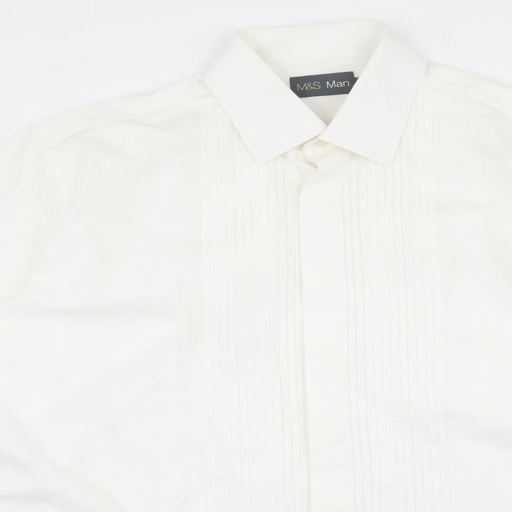 Marks and Spencer Mens White    Dress Shirt Size 16.5  - Pleated