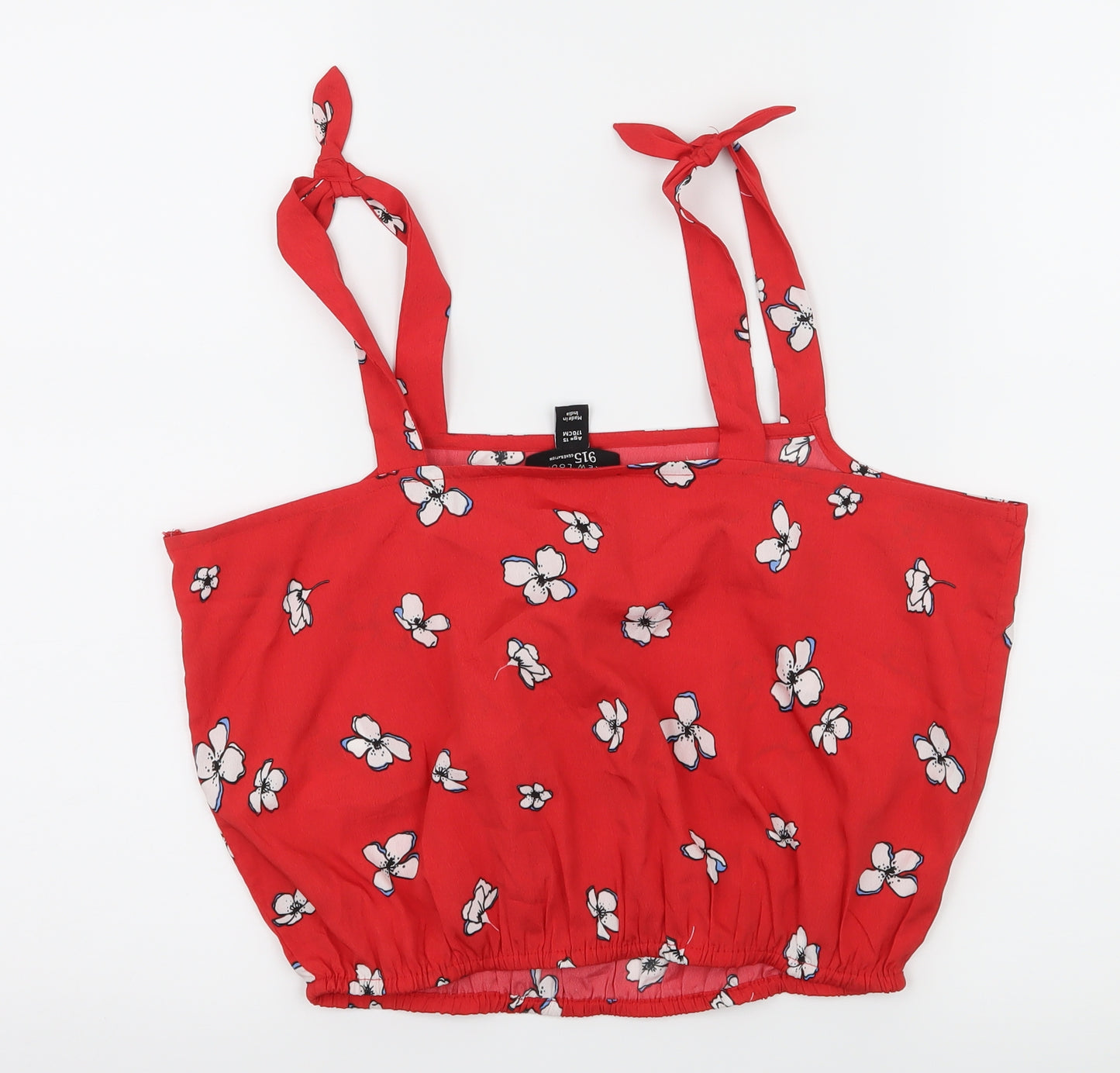 New Look Girls Red Floral Rayon Basic Tank Size 15 Years