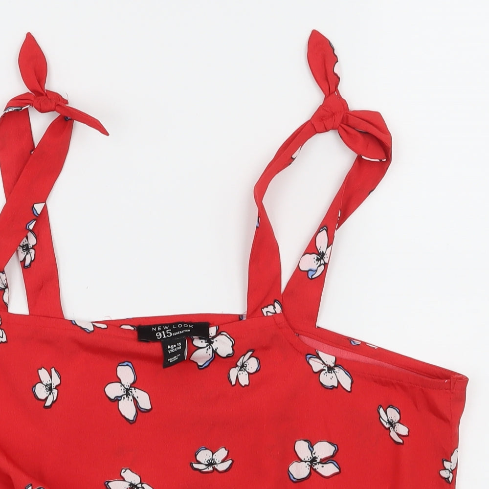 New Look Girls Red Floral Rayon Basic Tank Size 15 Years