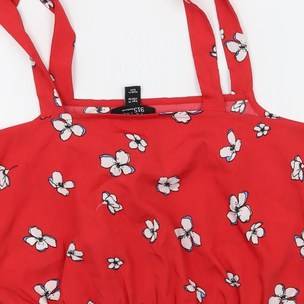 New Look Girls Red Floral Rayon Basic Tank Size 15 Years