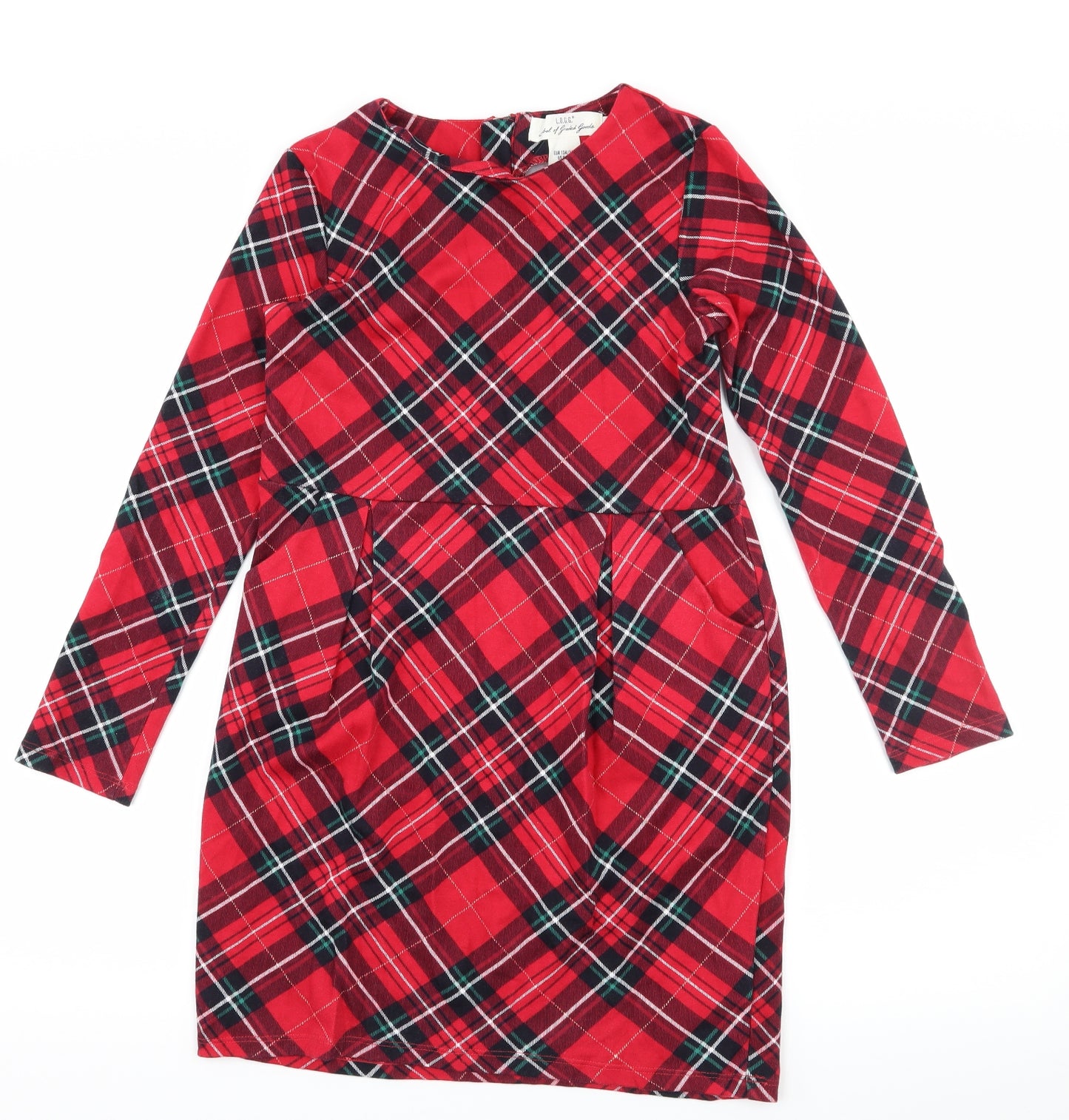 H&M Girls Red Plaid Jersey A-Line  Size 9-10 Years